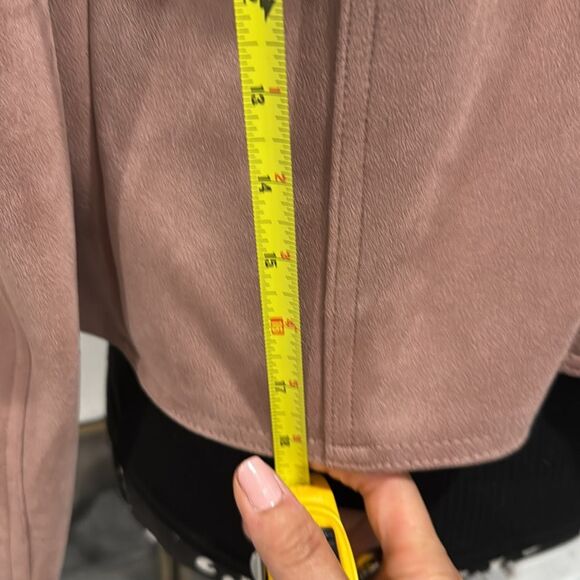 Haute Monde Women Jacket Moto Large Light Blush Pink Full Zip Stretch Faux Suede - Picture 5 of 7